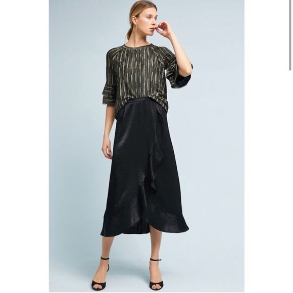 Anthropologie Eva Franco Ruffle Sleeve Gold Rush Blouse‎ Holiday Large - Picture 2 of 8